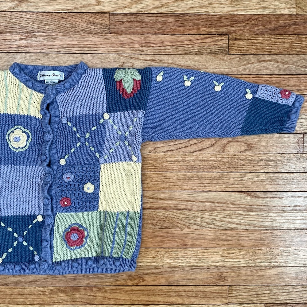 Jillian’s Closet - Kids Periwinkle Checkered Knit Cardigan Sweater